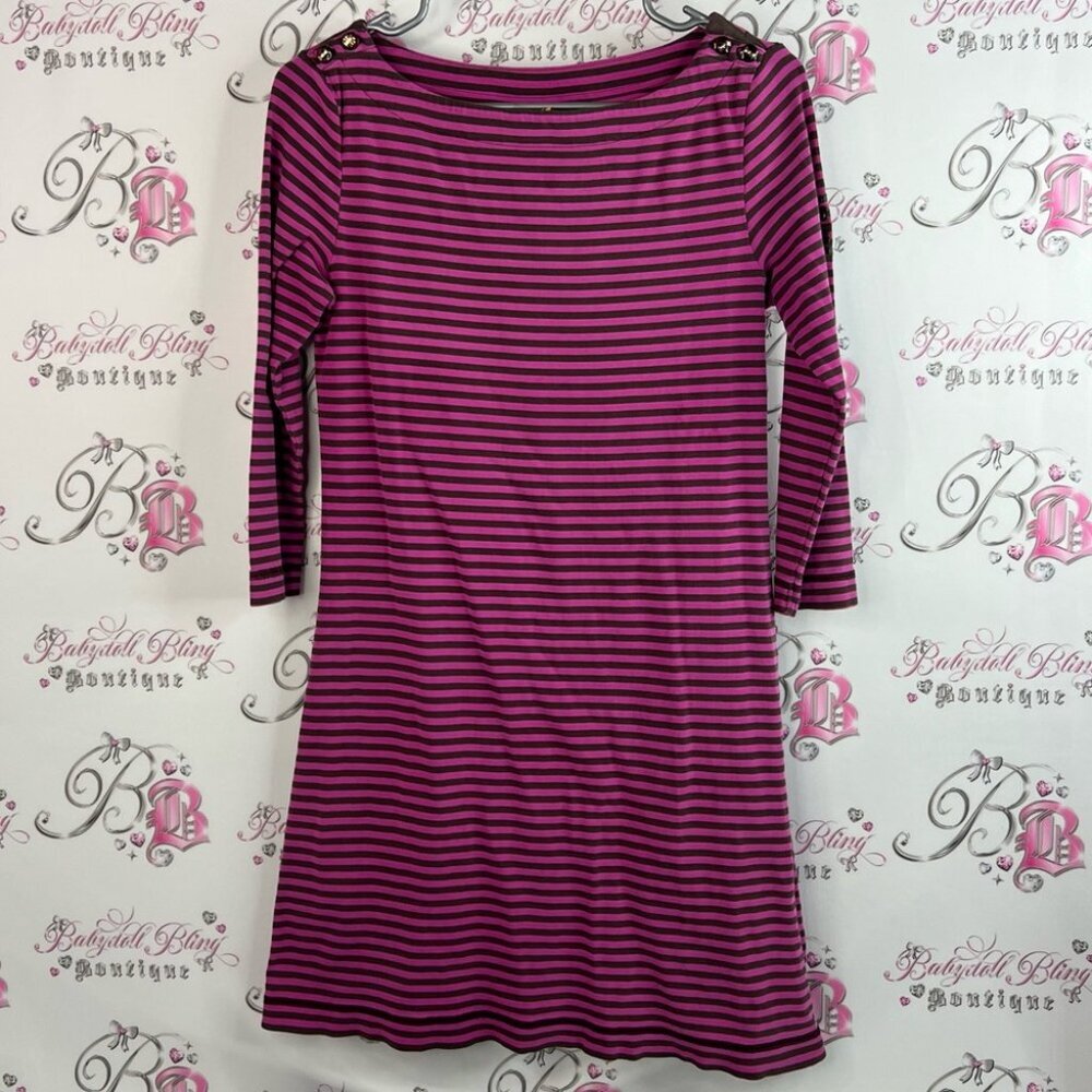 Tory Burch dress long sleeve buttons shiny arm patch Pink and Brown Striped Top